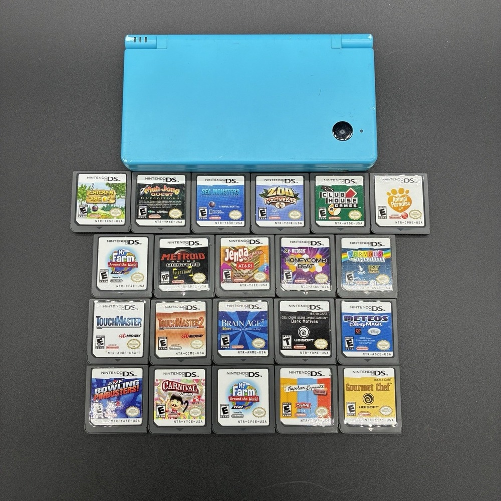 Nintendo DSi Blue Console Bundle w/ Charger & 21 Games Tested Working Lot